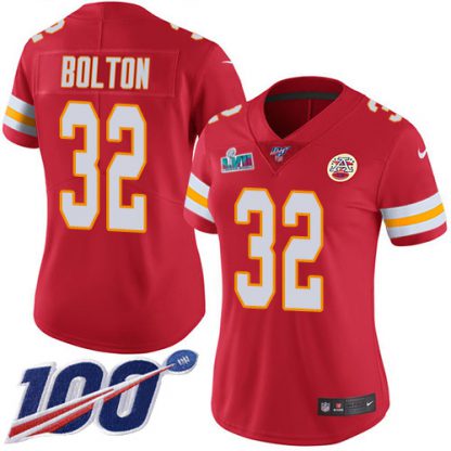 Nike Kansas City Chiefs #32 Nick Bolton Red Team Color Super Bowl LVII Patch Women's Stitched NFL 100th Season Vapor Limited Jersey