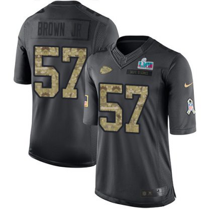 Nike Kansas City Chiefs #57 Orlando Brown Jr. Black Super Bowl LVII Patch Men's Stitched NFL Limited 2016 Salute to Service Jersey