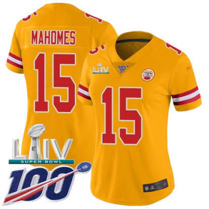 Nike Kansas City Chiefs #15 Patrick Mahomes Gold Super Bowl LIV 2020 Women's Stitched NFL Limited Inverted Legend 100th Season Jersey