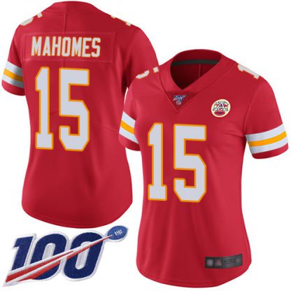 Nike Kansas City Chiefs #15 Patrick Mahomes Red Team Color Women's Stitched NFL 100th Season Vapor Limited Jersey