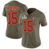Nike Kansas City Chiefs #15 Patrick Mahomes Olive Women's Super Bowl LV Bound Stitched NFL Limited 2017 Salute To Service Jersey