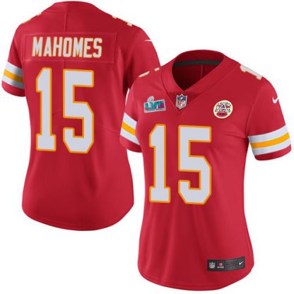 Nike Kansas City Chiefs #15 Patrick Mahomes Red Team Color Super Bowl LVII Patch Women's Stitched NFL Vapor Untouchable Limited Jersey