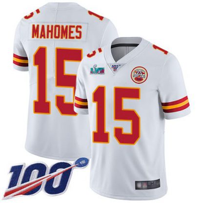 Nike Kansas City Chiefs #15 Patrick Mahomes White Super Bowl LVII Patch Youth Stitched NFL 100th Season Vapor Limited Jersey