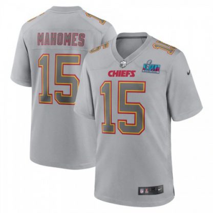 Nike Kansas City Chiefs #15 Patrick Mahomes Youth Super Bowl LVII Patch Atmosphere Fashion Game Jersey - Gray