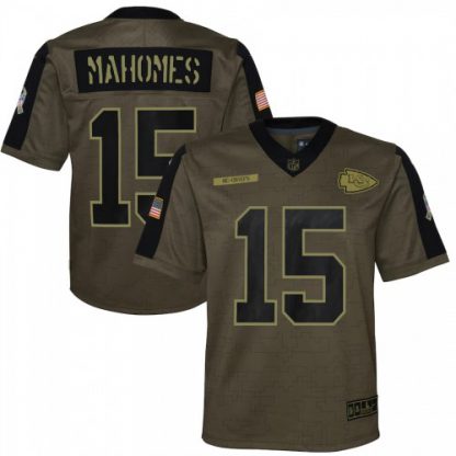 Kansas City Kansas City Chiefs #15 Patrick Mahomes Olive Nike Youth 2021 Salute To Service Game Jersey