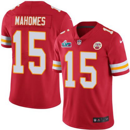 Nike Kansas City Chiefs #15 Patrick Mahomes Red Team Color Super Bowl LVII Patch Men's Stitched NFL Vapor Untouchable Limited Jersey