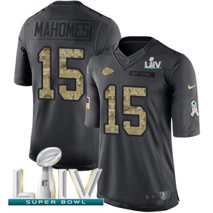 Nike Kansas City Chiefs #15 Patrick Mahomes Black Super Bowl LIV 2020 Men's Stitched NFL Limited 2016 Salute to Service Jersey