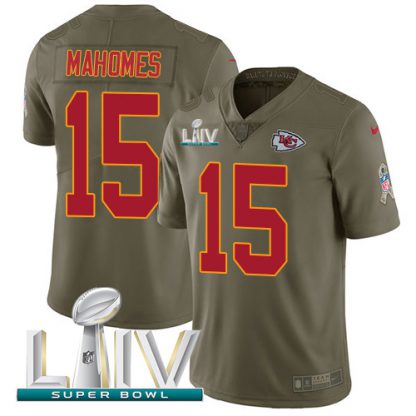 Nike Kansas City Chiefs #15 Patrick Mahomes Olive Super Bowl LIV 2020 Men's Stitched NFL Limited 2017 Salute To Service Jersey