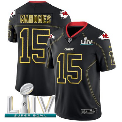 Nike Kansas City Chiefs #15 Patrick Mahomes Lights Out Black Super Bowl LIV 2020 Men's Stitched NFL Limited Rush Jersey