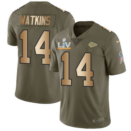 Nike Kansas City Chiefs #14 Sammy Watkins Olive/Gold Youth Super Bowl LV Bound Stitched NFL Limited 2017 Salute To Service Jersey