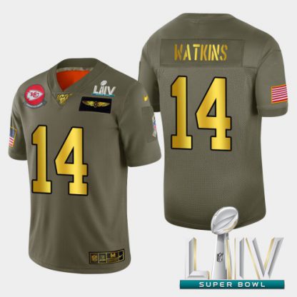 Kansas City Kansas City Chiefs #14 Sammy Watkins Men's Nike Olive Gold Super Bowl LIV 2020 2019 Salute to Service Limited NFL 100 Jersey