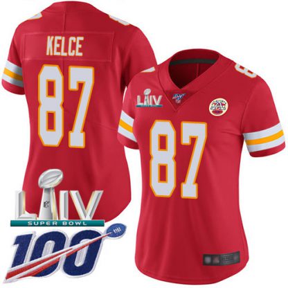 Nike Kansas City Chiefs #87 Travis Kelce Red Super Bowl LIV 2020 Team Color Women's Stitched NFL 100th Season Vapor Untouchable Limited Jersey