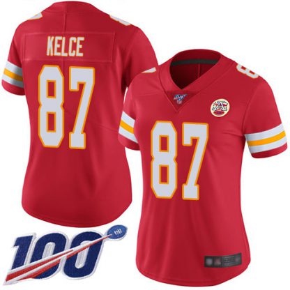 Nike Kansas City Chiefs #87 Travis Kelce Red Team Color Women's Stitched NFL 100th Season Vapor Limited Jersey