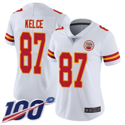 Nike Kansas City Chiefs #87 Travis Kelce White Women's Stitched NFL 100th Season Vapor Limited Jersey