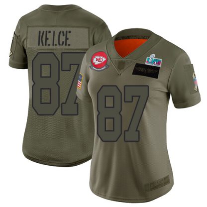Nike Kansas City Chiefs #87 Travis Kelce Camo Super Bowl LVII Patch Women's Stitched NFL Limited 2019 Salute To Service Jersey
