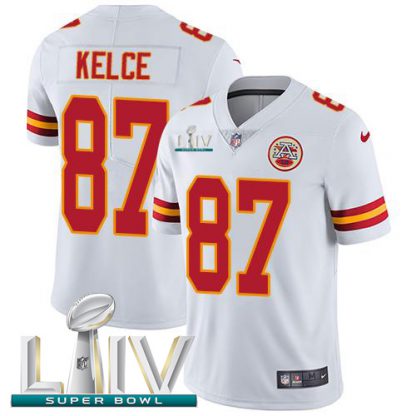 Nike Kansas City Chiefs #87 Travis Kelce White Super Bowl LIV 2020 Youth Stitched NFL Vapor Untouchable Limited Jersey