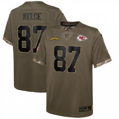 Kansas City Kansas City Chiefs #87 Travis Kelce Nike Youth 2022 Salute To Service Limited Jersey - Olive