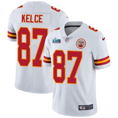 Nike Kansas City Chiefs #87 Travis Kelce White Super Bowl LVII Patch Youth Stitched NFL Vapor Untouchable Limited Jersey