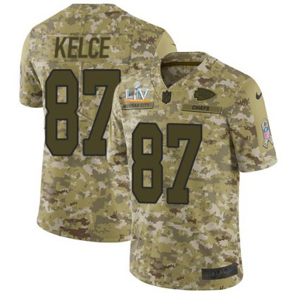 Nike Kansas City Chiefs #87 Travis Kelce Camo Men's Super Bowl LV Bound Stitched NFL Limited 2018 Salute To Service Jersey