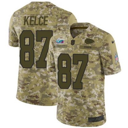 Nike Kansas City Chiefs #87 Travis Kelce Camo Super Bowl LVII Patch Men's Stitched NFL Limited 2018 Salute To Service Jersey