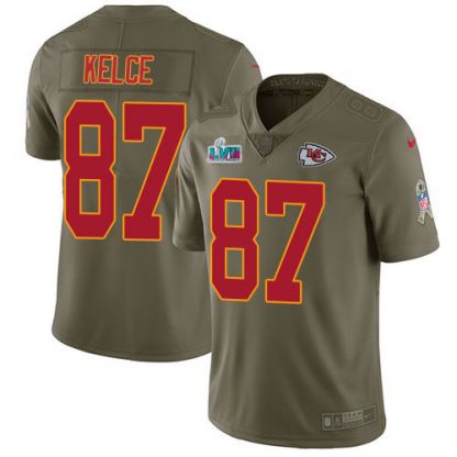 Nike Kansas City Chiefs #87 Travis Kelce Olive Super Bowl LVII Patch Men's Stitched NFL Limited 2017 Salute To Service Jersey