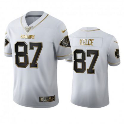 Kansas City Kansas City Chiefs #87 Travis Kelce Men's Nike White Golden Edition Vapor Limited NFL 100 Jersey