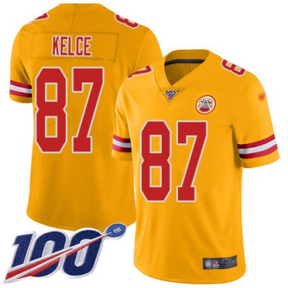 Nike Kansas City Chiefs #87 Travis Kelce Gold Men's Stitched NFL Limited Inverted Legend 100th Season Jersey