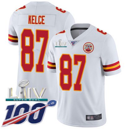 Nike Kansas City Chiefs #87 Travis Kelce White Super Bowl LIV 2020 Men's Stitched NFL 100th Season Vapor Untouchable Limited Jersey