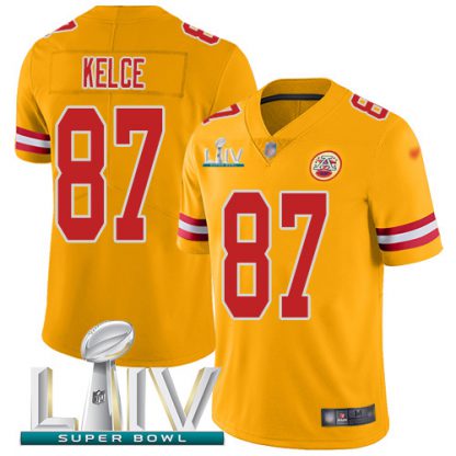 Nike Kansas City Chiefs #87 Travis Kelce Gold Super Bowl LIV 2020 Men's Stitched NFL Limited Inverted Legend Jersey