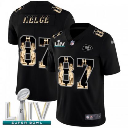 Kansas City Kansas City Chiefs #87 Travis Kelce Carbon Black Super Bowl LIV 2020 Vapor Statue Of Liberty Limited NFL Jersey