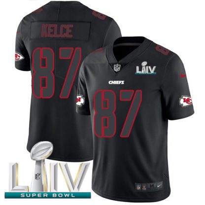 Nike Kansas City Chiefs #87 Travis Kelce Black Super Bowl LIV 2020 Men's Stitched NFL Limited Rush Impact Jersey