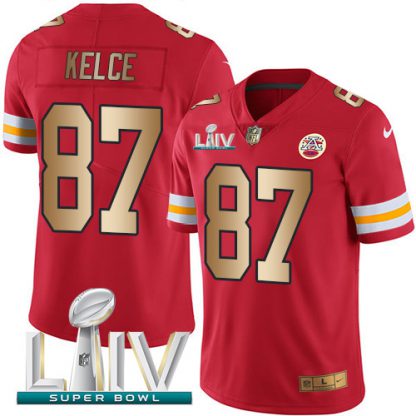 Nike Kansas City Chiefs #87 Travis Kelce Red Super Bowl LIV 2020 Men's Stitched NFL Limited Gold Rush Jersey