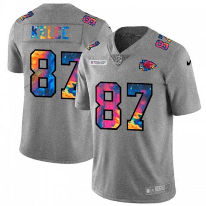 Kansas City Kansas City Chiefs #87 Travis Kelce Men's Nike Multi-Color 2020 NFL Crucial Catch NFL Jersey Greyheather