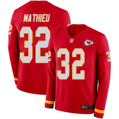 Nike Kansas City Chiefs #32 Tyrann Mathieu Red Team Color Youth Stitched NFL Limited Therma Long Sleeve Jersey