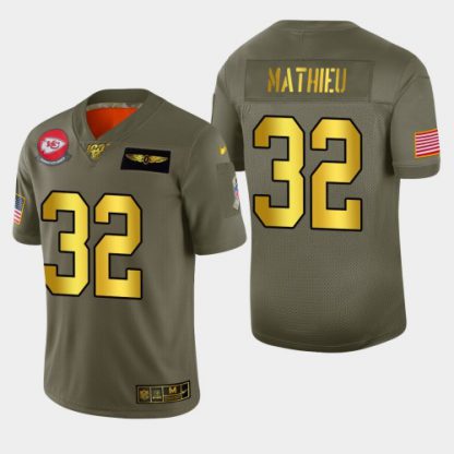 Kansas City Kansas City Chiefs #32 Tyrann Mathieu Men's Nike Olive Gold 2019 Salute to Service Limited NFL 100 Jersey