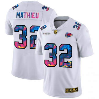 Kansas City Kansas City Chiefs #32 Tyrann Mathieu Men's White Nike Multi-Color 2020 NFL Crucial Catch Limited NFL Jersey