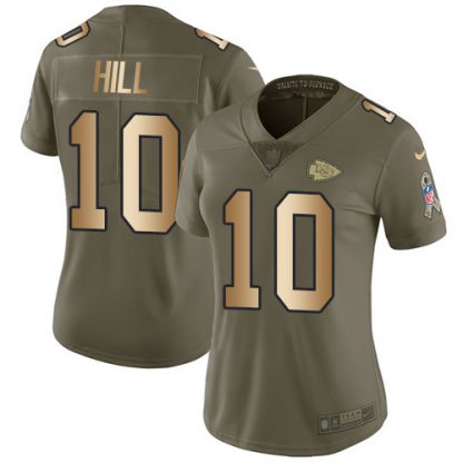 Nike Kansas City Chiefs #10 Tyreek Hill Olive/Gold Women's Stitched NFL Limited 2017 Salute to Service Jersey