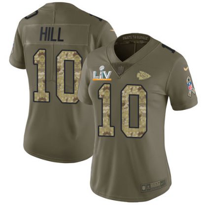 Nike Kansas City Chiefs #10 Tyreek Hill Olive/Camo Women's Super Bowl LV Bound Stitched NFL Limited 2017 Salute To Service Jersey