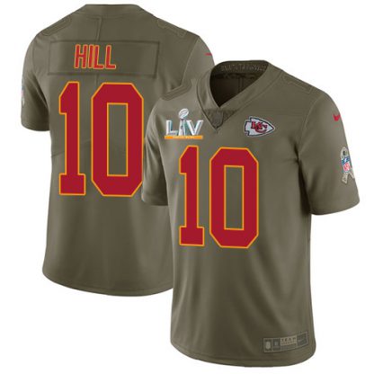 Nike Kansas City Chiefs #10 Tyreek Hill Olive Men's Super Bowl LV Bound Stitched NFL Limited 2017 Salute To Service Jersey