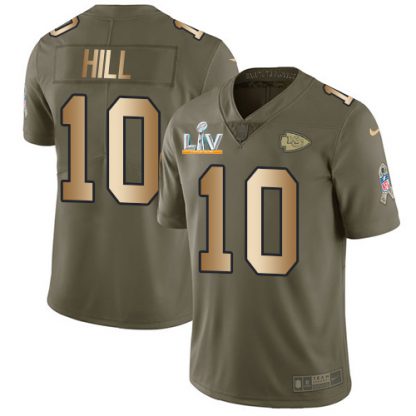 Nike Kansas City Chiefs #10 Tyreek Hill Olive/Gold Men's Super Bowl LV Bound Stitched NFL Limited 2017 Salute To Service Jersey
