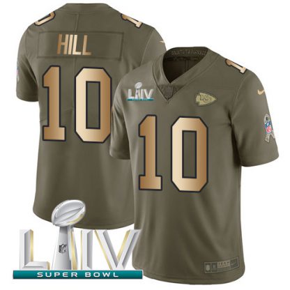 Nike Kansas City Chiefs #10 Tyreek Hill Olive/Gold Super Bowl LIV 2020 Men's Stitched NFL Limited 2017 Salute To Service Jersey