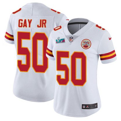 Nike Kansas City Chiefs #50 Willie Gay Jr. White Super Bowl LVII Patch Women's Stitched NFL Vapor Untouchable Limited Jersey