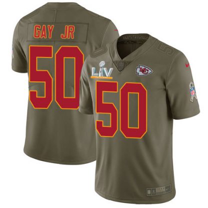 Nike Kansas City Chiefs #50 Willie Gay Jr. Olive Youth Super Bowl LV Bound Stitched NFL Limited 2017 Salute To Service Jersey