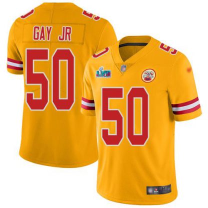 Nike Kansas City Chiefs #50 Willie Gay Jr. Gold Super Bowl LVII Patch Men's Stitched NFL Limited Inverted Legend Jersey