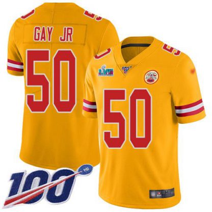 Nike Kansas City Chiefs #50 Willie Gay Jr. Gold Super Bowl LVII Patch Men's Stitched NFL Limited Inverted Legend 100th Season Jersey