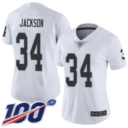 Nike Las Vegas Raiders #34 Bo Jackson White Women's Stitched NFL 100th Season Vapor Limited Jersey