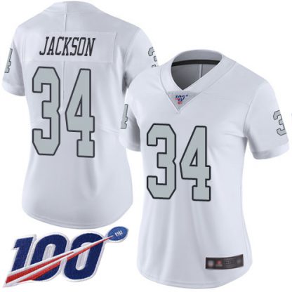 Nike Las Vegas Raiders #34 Bo Jackson White Women's Stitched NFL Limited Rush 100th Season Jersey