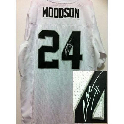 Nike Las Vegas Raiders #24 Charles Woodson White Men's Stitched NFL Elite Autographed Jersey
