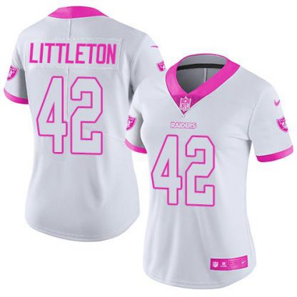 Nike Las Vegas Raiders #42 Cory Littleton White/Pink Women's Stitched NFL Limited Rush Fashion Jersey