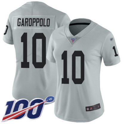 Nike Las Vegas Raiders #10 Jimmy Garoppolo Silver Women's Stitched NFL Limited Inverted Legend 100th Season Jersey